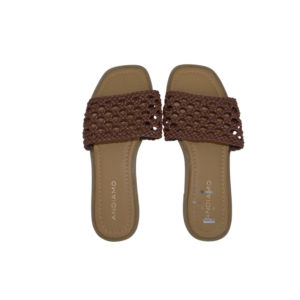 Andiamo Womens Woven Slide Sandals Brown Square Toe Flat Slip On Shoes 6.5W